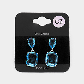 CZ Teardrop Rectangle Stone Cluster Dangle Evening Earrings