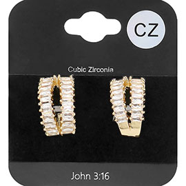 CZ Baguette Stone Cluster Split Evening Hoop Earrings