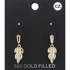 18K Gold Filled CZ Marquise Stone Embellished Dangle Evening Earrings