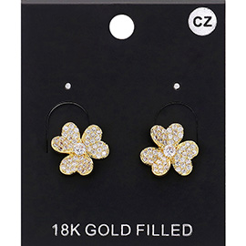 18K Gold Filled CZ Stone Paved Clover Stud Earrings