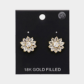 18K Gold Filled Round CZ Stone Pointed Flower Stud Earrings