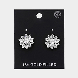 Round CZ Stone Pointed Flower Stud Earrings