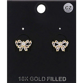 18K Gold Filled CZ Stone Paved Bow Stud Earrings