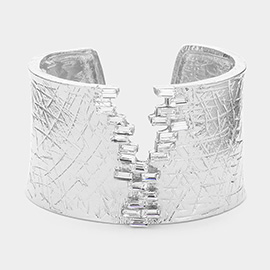 Baguette Stone Pointed Textured Metal Cuff Bracelet