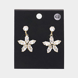 18K Gold Filled CZ Stone Flower Dangle Earrings