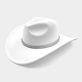 Stone Paved Twisted Strap Band Pointed Cowboy Fedora Hat