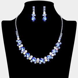 Glass Crystal Stone Cluster Pointed Rhinestone Paved Necklace