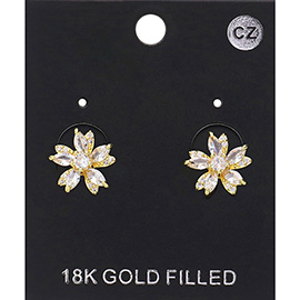 18K Gold Filled CZ Stone Flower Stud Earrings