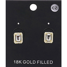 18K Gold Filled CZ Rectangle Stone Stud Earrings