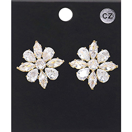 CZ Stone Embellished Flower Stud Earrings