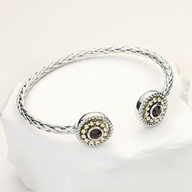 Two Tone Round Stone Pointed Circle Tip Cuff Bracelet