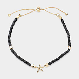 Metal Starfish Pointed Faceted Beaded Pull Tie Cinch Bracelet