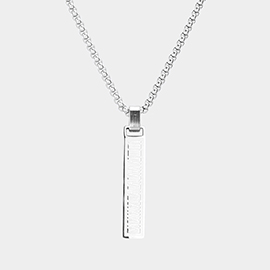 Roman Numeral Accented Metal Bar Pendant Necklace