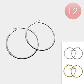 12PAIRS - Textured Stainless Steel Hoop Pin Catch Earrings