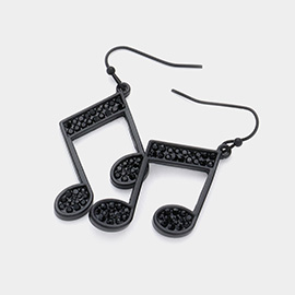 Stone Paved Musical Note Dangle Earrings