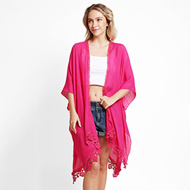 Solid Cover Up With Fringe Kimono Poncho