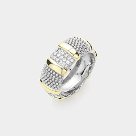 CZ Stone Paved Accented Two Tone Textured Metal Ring