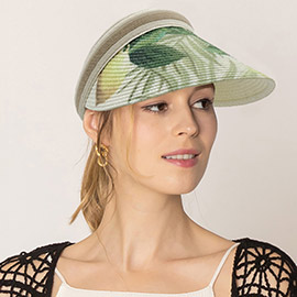 Leaf Printed Straw Sun Visor Hat