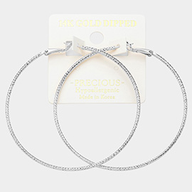 14K White Gold Dipped Hypoallergenic Metal Hoop Earrings