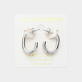 14K White Gold Dipped Oval Metal Hoop Earrings