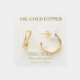 14K Gold Dipped Hypoallergenic Textured Metal Crisscross Hoop Earrings