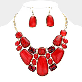 Geometric Abstract Stone Cluster Statement Necklace