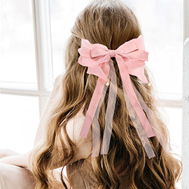Pearl Pointed Oversized Chiffon Bow Barrette