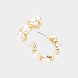 Round Pearl Embellished Hoop Evening Earrings
