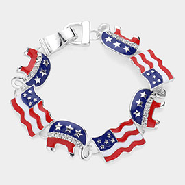 Enamel American USA Flag Republican Elephant Link Magnetic Bracelet
