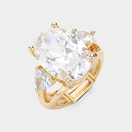 Oval Heart Crystal Stone Pointed Stretch Ring