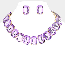 Emerald Cut Stone Collar Evening Necklace