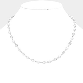 Pearl Clear Bezel Station Necklace
