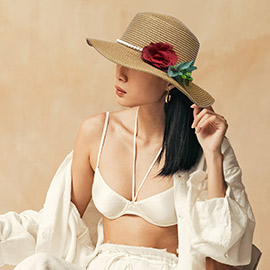 Pearl Band Rose Corsage Pointed Raffia Sun Hat