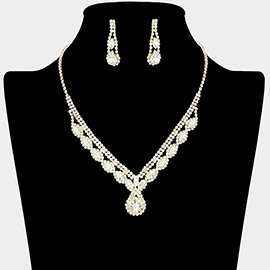 Teardrop Marquise Stone Pointed Rhinestone Paved Necklace