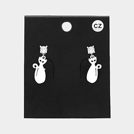 CZ Stone Pointed Cat Plate Dangle Earrings