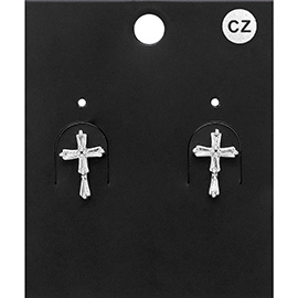 CZ Stone Embellished Cross Stud Earrings