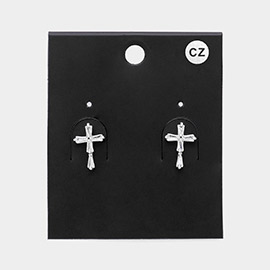 CZ Stone Embellished Cross Stud Earrings