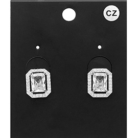 Rectangle CZ Stone Stud Earrings