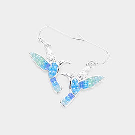 Beads Embellished Hummingbird Dangle Earrings