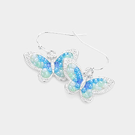 Beads Embellished Butterfly Dangle Earrings