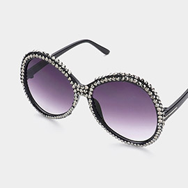 Bling Studded Rim Tinted Lens Oversized Wayfarer Sunglasses