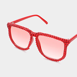 Bling Studded Rim Tinted Lens Oversized Square Wayfarer Sunglasses