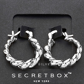 SECRET BOX_Sterling Silver Dipped Twisted Metal Hoop Pin Catch Earrings
