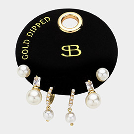 Secret Box _ Gold Dipped Pearl 3Pairs Earrings