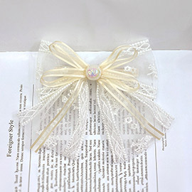 Holographic Ball Pointed Lace Bow Barrette