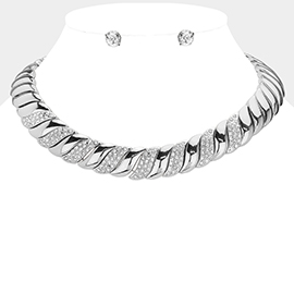Stone Paved Metal Spiral Collar Necklace