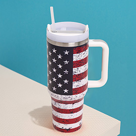 American USA Flag Studded 40oz Stainless Steel Tumbler With Handle