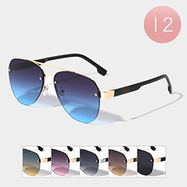 12PCS - Gradation Tinted Lens Aviator Sunglasses