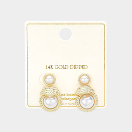 14K Gold Dipped Princess Double Pearl Earrings
