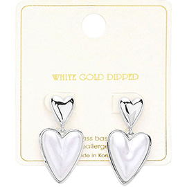 White Gold Dipped Duo Loving Heart Dangle Earrings